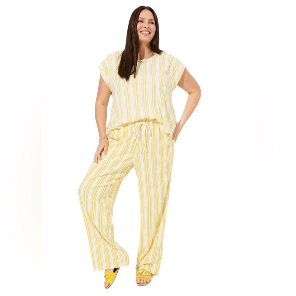 4pc Set, Torrid Striped Yellow Linen Both Tops/Pants/Shorts - NEW